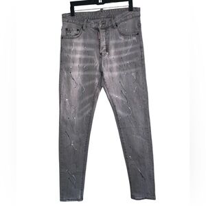 DSQUARED2‎ Mens Multi Paint Abstract Slim Grey Button Fly Jeans Size 30